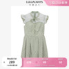 LULUALWAYS商场同款夏季甜美小清新拼接网纱蕾丝边系带绿色连衣裙