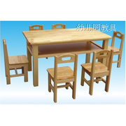 幼儿园桌椅 儿童学习课书桌 实木质桌子 原木双层六人桌