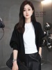 韩版休闲卫衣网红短款黑色长袖外套女圆领开衫，气质蝙蝠袖上衣