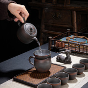 紫陶功夫茶具套装家用高端客厅，复古泡茶杯陶瓷，紫砂盖碗定制