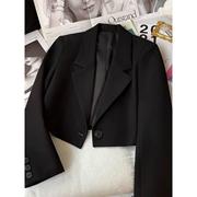 短款黑色西装外套女春秋，2024年休闲高级设计感小个子西服上衣