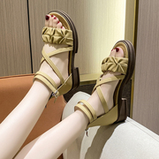 厚底凉鞋女款2024年夏季时尚百搭设计感小众气质一字带罗马鞋