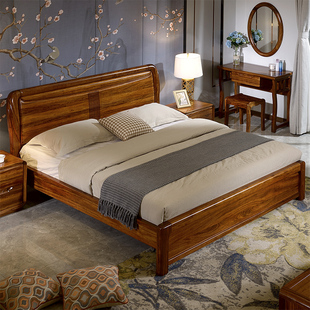 高端全实木乌金木床简约新中式卧室原木家具2米双人床储物大婚床