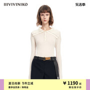 iiiviviniko“丝羊毛纱线”翻领一手长针织套头衫女m310115607b