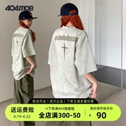 404mob麂皮绒短袖t恤男夏美式(夏美式)复古刺绣重磅圆领潮牌宽松半袖