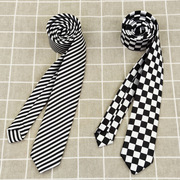 黑白条纹方格子领带，5cm超窄jk男女通用棋盘韩版休闲时尚复古手打