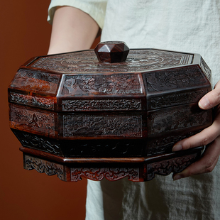 老挝大红酸枝水果盘红木龙凤果盒，客厅实木干果盒，新古典(新古典)结婚瓜子盘