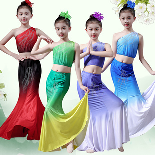 傣族舞蹈服装女成人儿童演出服练功舞裙艺考练习孔雀舞艺考表演服