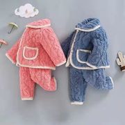 冬季男女宝宝加绒加厚家居服棉衣1-2-3岁婴儿童冬季睡衣三层保暖