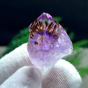 纯天然超七紫水晶原石紫色权杖柱摆件高端太阳金发晶招财石头矿石