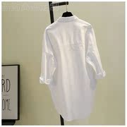 2022春装白色中长款BF风复古港风长袖衬衫女士设计感小众衬衣