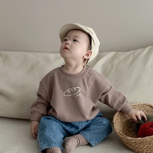 韩版春秋季百天男女婴儿秋装长袖纯棉面包卫衣周岁宝宝长裤子套装