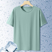 夏季男士冰丝网眼绿色短袖t恤男修身半袖体恤大码简约百搭潮牌