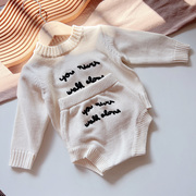 韩版婴儿衣服秋冬装纯棉毛衣针织衫上衣+短裤套装男女宝宝两件套