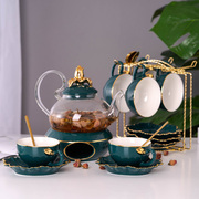 欧式陶瓷花茶杯套装奢华家用下午茶，茶具耐热玻璃壶蜡烛加热煮茶器