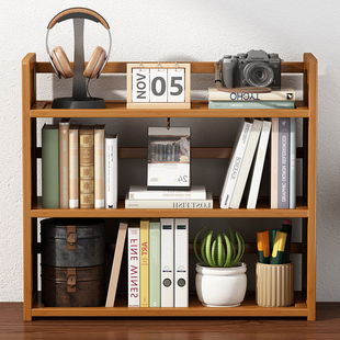 实木书架桌面置物架客厅简易书桌，收纳多层架子办公室桌上小型书柜
