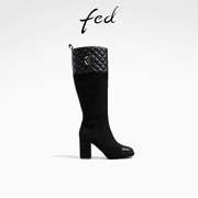 fed高跟长靴冬季靴子小香风长筒靴拼接时装靴女款R1113-ZF326