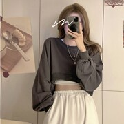 hiphop街舞长袖短款卫衣女嘻哈宽松露脐爵士辣妹上衣jazz跳舞服装