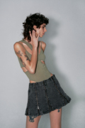 LUCENCY HTML22春夏黑色蓝色拉链拼接性感牛仔短裙超短裙