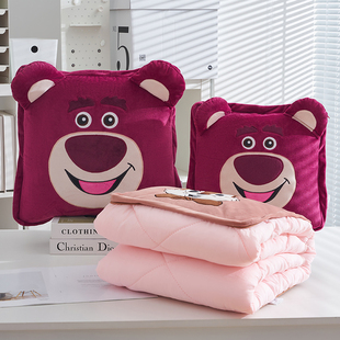 草莓熊抱枕(熊抱枕)被子两用二合一，毯子办公室午睡空调被折叠枕头车载靠枕