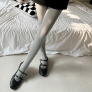 miu系灰色竖条纹春秋连裤袜高腰，打底裤美腿塑型，外穿袜黑白色百搭