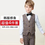 高档儿童西装套装格子韩版小花，童礼服男孩，钢琴表演服男童西服定制