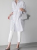 韩国白色棉衬衫女春秋宽松显瘦bf风大版中长款大码长袖小众衬衣潮