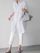 韩国白色棉衬衫女春秋，宽松显瘦bf风大版中长款大码长袖小众衬衣潮
