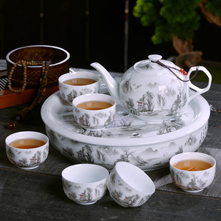 景德镇高档青花陶瓷功夫茶具套装带茶盘薄胎中式复古家用办公茶具