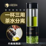 层起凡茶水分离泡茶杯，双33898玻璃高杯男士，档隔热透过滤可携式明