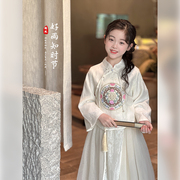 女童汉服套装2024春季儿童新中式刺绣上衣长袖半身长裙两件套