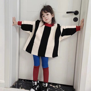 22年秋冬季韩版女宝宝，时尚拼色蝙蝠袖上衣，女童长袖针织外穿毛衣