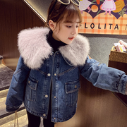 女童牛仔外套冬装2023洋气儿童外衣韩版夹棉加厚保暖夹克上衣