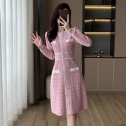 2023秋冬女装韩版高级感小个子穿搭小香风长袖 A字针织连衣裙