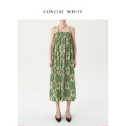 CONCISE-WHITE简白 沙滩印花抹胸吊带裙连衣裙2023夏季