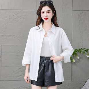 宽松休闲长袖白色衬衫，女士2024春秋季时尚，洋气韩版气质上衣潮