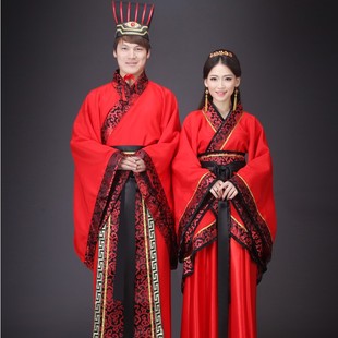 古装汉服中式婚礼司仪主持人汉唐伴郎伴娘情侣古装演出服红色长袍