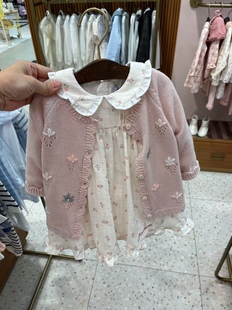 韩国童装24春女童宝宝，浅粉洋气刺绣针织，开衫甜美百搭毛衣