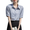 蓝色衬衫女短袖夏季薄款职业气质设计感小众中袖抗皱免烫衬衣上衣