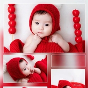 百天宝宝拍照服装红色新年主题婴儿百天照宝宝拍摄道具影楼写真照