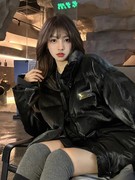 黑色PU皮棉衣棉服女冬季2023年韩版宽松加厚棉袄面包服外套潮