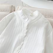 春秋韩版文艺蕾丝花边立领白衬衫，女宽松纯棉，清新长袖打底衬衣