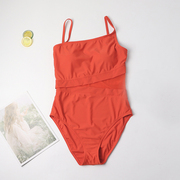出口外单女士连体泳衣橙色网格镂空个性成人泳装沙滩三角性感游泳
