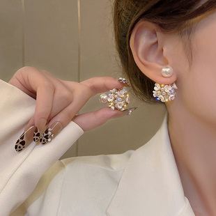 复古花朵珍珠耳环女小众设计感耳钉韩国925银针百搭轻奢网红耳饰
