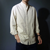 中国风纯棉立领复古长袖衬衫，男版中山装青年斜纹棉休闲纯色衬衣潮