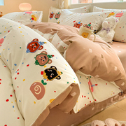 全棉纯棉四件套可爱卡通风儿童床单被套床上用品单人三件套床笠款