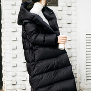 棉被羽绒服女中长款2023韩版黑色，茧型连帽过膝加厚鹅绒羽绒衣冬装