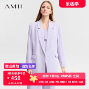 Amii2024春翻驳领垫肩中长西装女西服正装职业装中长宽松上衣