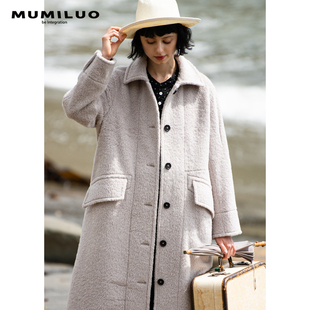 mumiluo21fw苏力羊驼毛呢子，大衣女中长款秋冬粉色毛呢外套