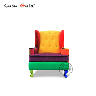 CASA GAIA盖雅定制设计师款 欧式布艺老虎椅夸张撞色复古单人沙发